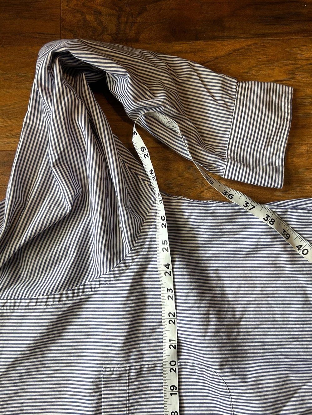 Allen Solly Navy and White Pinstripe Dress Shirt - Picture 8 of 8